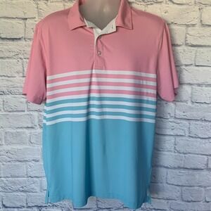 Chubbies‎ Mens Large Polo Shirt Short Sleeve Stretch Pastel Stripe Golf Casual